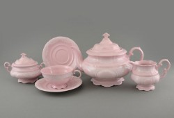 Чайный сервиз "Белые узоры" Розовый фарфор арт.07260725-3001